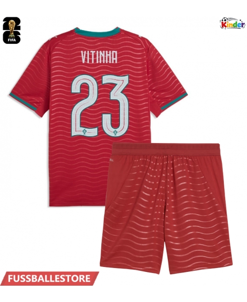 Günstige Portugal Vitinha #23 Heimtrikotsatz Kinder WM 2026 Kurzarm (+ Kurze Hosen)